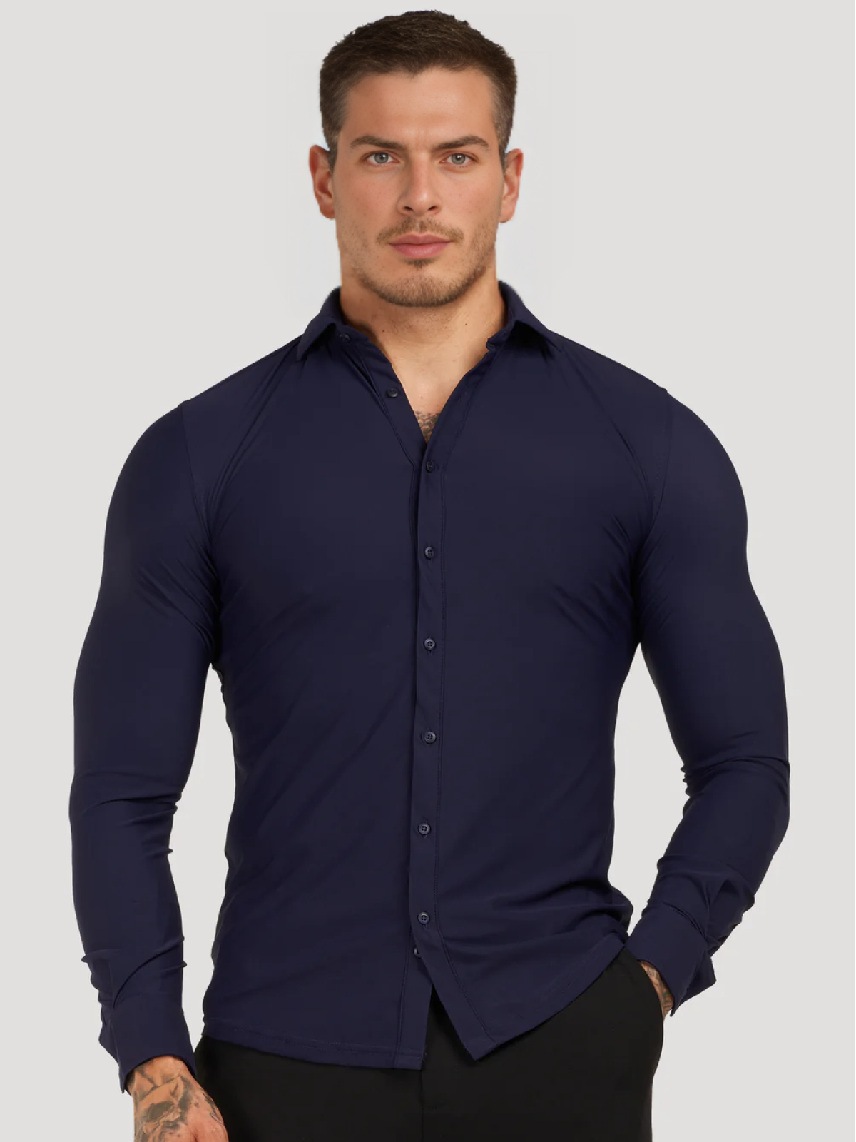 Camisa clasica elastica celeste